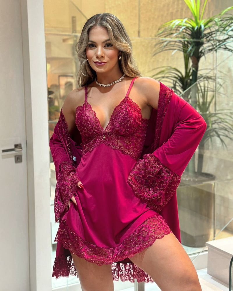 Conjunto Euphoria - Camisola + Robe e Calcinha