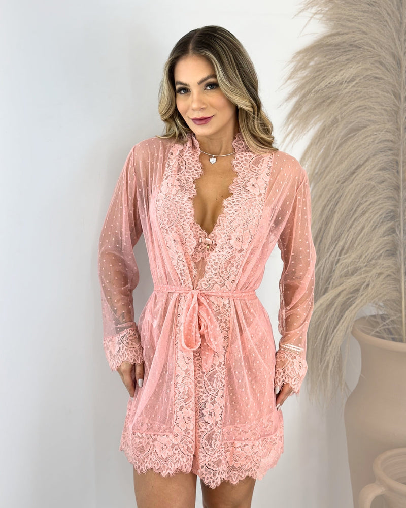 Conjunto Voile de Paris - Camisola + Robe e Calcinha