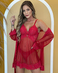 Conjunto Poison Rubis - Camisola + Robe e Calcinha